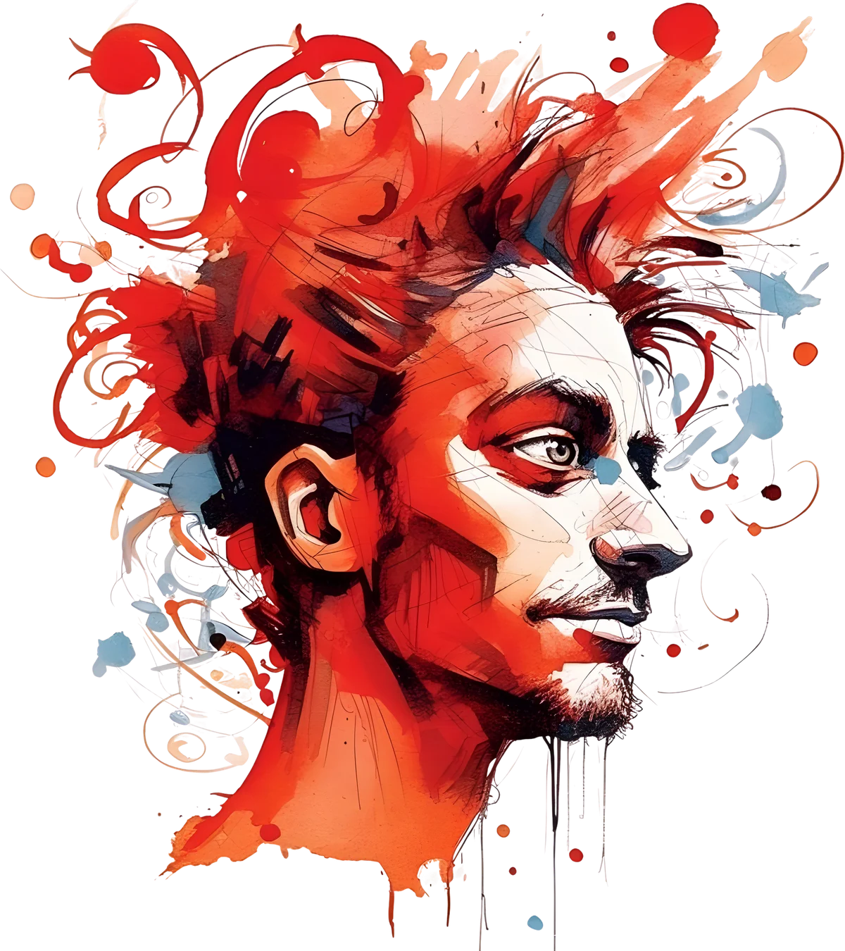 Illustrated portrait of Nico Hartl in red and black